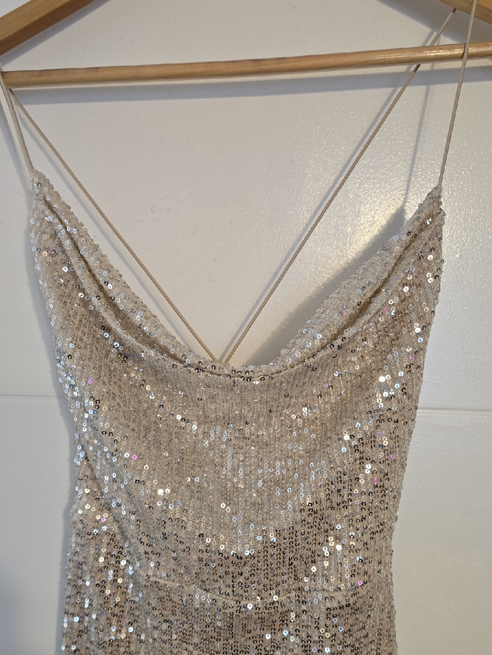 Sequined Cowl Neck Evening Gown in Champagne - Picture 4 of 5
